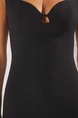 Siyah Cut Out/Pencere Detayl? Dokuma Midi S?k Abiye Gece Mezuniyet Elbisesi TPRSS25EL00249