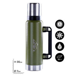 Термос Мастер К Движение, 1.2 л, 36?11 см, с кружкой, сохраняет тепло 18 ч, нержавеющая сталь, зелёный
