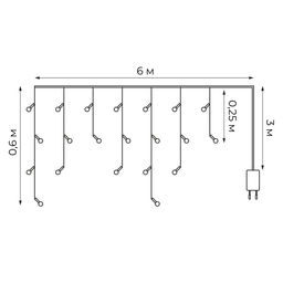 ULD-B6006-080/STK WARM WHITE IP44 Бахрома светодиодная со статическим свечением, 6м. Соединяемая. 80 светодиодов. Теплый белый свет. Провод прозрачный. ТМ Uniel