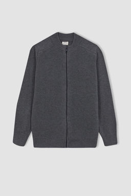 Серый школьный кардиган из хлопкового трикотажа с воротником колледжа для мальчика - Defacto фото 6