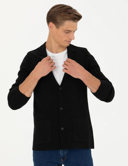 Черный трикотажный кардиган приталенного кроя с v-образным вырезом - Cacharel фото 3