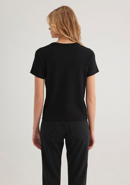 Bisiklet Yaka Siyah Basic Tisort - Mavi фото 4