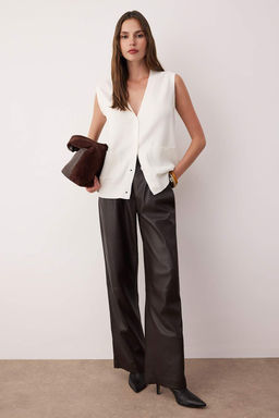 Ekru Ozel Iplik Genis Kal?p V Yaka Yelek TWOAW26YE00034 - Trendyolmilla фото 2