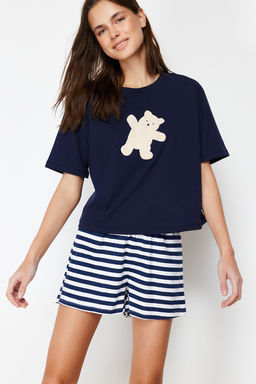 Trendyolmilla Lacivert %100 Pamuklu Ay?c?kl? Sortlu Orme Pijama Tak?m? THMSS24PT00039 фото 7