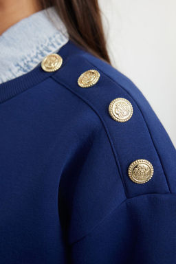 TRENDYOLMILLA Bej Sloganl? Dugme Detayl? Regular Kal?p Kal?n Ici Polarl? Orme Sweatshirt TWOAW25SW00015  фото 9