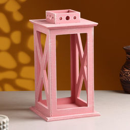 Кашпо деревянное Фонарь. Прованс 17х17х31 см Розовый Коралл - Дарим красиво фото 3