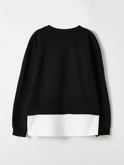 Bisiklet Yaka Ta? Bask?l? Uzun Kollu K?z ?ocuk Sweatshirt - Waikiki фото 2