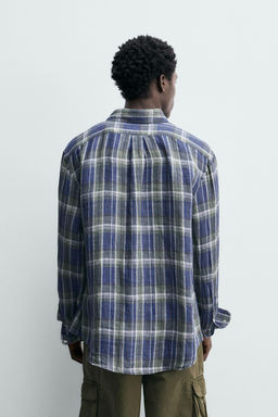 CAMISA 100% LINO CUADROS / Azules - Zara фото 3