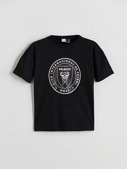 Bisiklet Yaka Inter Miami Bask?l? Erkek ?ocuk Ti??rt