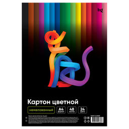 Цветной картон BG А4 48л. 24цв. (КЦ48-24_06680) немелованный, в пакете