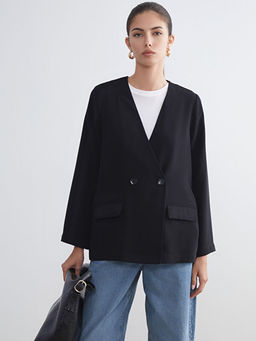 V Yaka Krep Kad?n Blazer Ceket