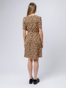 Платье длины миди цвета мокко с принтом и короткими рукавами - 1001dress фото 3