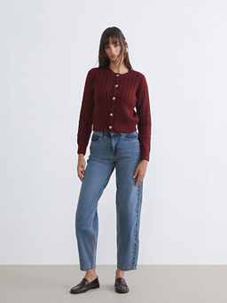 Bisiklet Yaka Kendinden Desenli Kad?n Triko H?rka