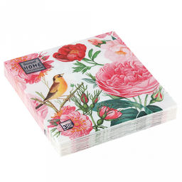 Салфетки бумажные Bouquet Home Collection Classic 33х33см, 3-х слойные, 20 штук в упаковке, 100% целлюлоза, Розы с птичкой (Россия)