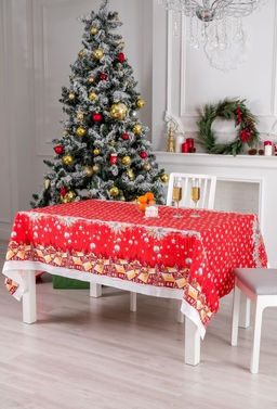 Скатерть Новогодняя ночь-красн. 150*150см. рогожка хлопок 100% - Лен поволжья фото 5