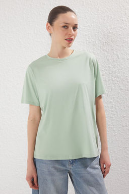 TRENDYOLMILLA Haki-Mint 2Li Paket Bisiklet Yaka %100 Pamuk Regular/Normal Kal?p Orme T-Shirt TWOSS25TS00182 фото 5