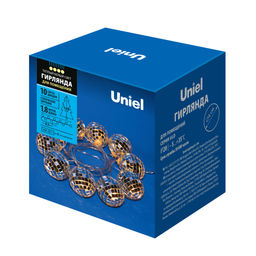 ULD-S1800-010/STB/3AA WARM WHITE IP20 DISCOBALLS Гирлянда светодиодная Диско, на батарейках 3AA (не в/к), 1,8м. 10 светодиодов. Теплый белый свет. Провод прозрачный. TM Uniel