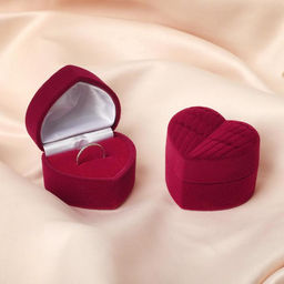 Футляр под серьги, кольцо Сердце, бархатный, 5.2?4.6 см, бордовый