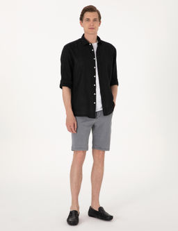 Siyah %100 Keten Regular Fit Uzunkollu G_mlek