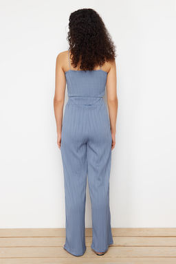 Indigo Dokulu Kumas Premium Wide Leg/Genis Paca Orme Pantolon TWOSS24PL00070 - Trendyolmilla фото 6