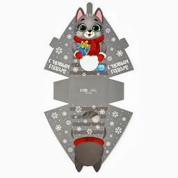 Цена за 5 шт. Коробка новогодняя складная с окном Котик, 9?15.5?6 см