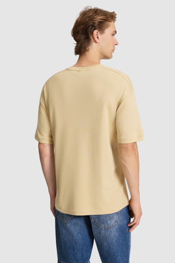 Erkek Bej Comfort Fit Bisiklet Yaka Ti__rt