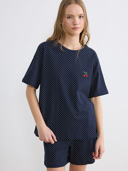 Bisiklet Yaka Puantiyeli Kad?n ?ortlu Pijama Tak?m?