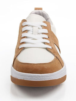 03-C934-5 WHITE/BROWN Кеды кожаные женские (натуральная кожа, натуральная замша)