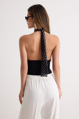 Siyah-Beyaz Puantiyeli Halter Yaka Kolsuz _rme Sandy Bluz TPRAW27BZ00025 - Trendyolmilla фото 4