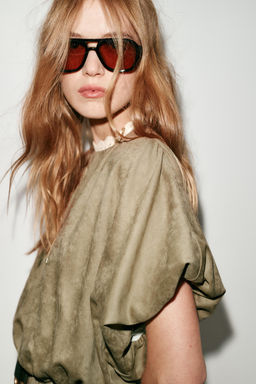 VESTIDO CORTO EFECTO ANTE / Tostado - Zara фото 4