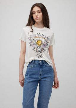 Bask?l? Beyaz Tisort