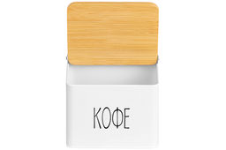 Емкость для хранения 1,5 л 14*11*11 см Кофе с откидной бамбуковой крышкой, белая - Elan gallery фото 5