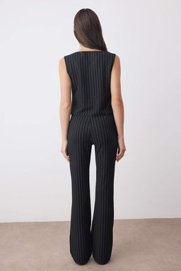 Siyah Cizgili Kare Yaka Dugmeli Esnek Ust Flare/Ispanyol Paca Alt Orme Alt-Ust Tak?m TWOAW26AU00093 - Trendyolmilla фото 4