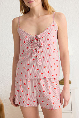 Trendyolmilla Mavi Cizgili Kalpli Ip Ask?l? Viskon Sortlu Dokuma Pijama Tak?m? THMSS23PT00133 фото 3