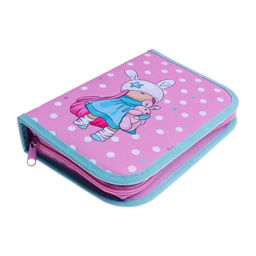 Пенал школьный, 1 секция, 14×21×4 см «Девочка с зайчиком»