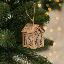 Ёлочная игрушка Домик с птицей, 8х5х6 см, 1 LED, от батареек, свечение тёплое белое - Luazon lighting фото 2