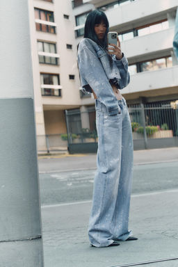TRF STRASS CROP DENIM JACKET - Zara фото 6