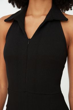 TRENDYOLMILLA Bordo Vucuda Oturan Polo Yaka Mini Fitilli Esnek Orme Kalem Elbise TWOSS22EL1981  фото 4