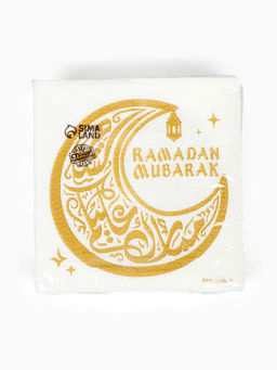 Цена за 2 шт. Салфетки бумажные однослойные "Ramadan Mubarak",белые с золотом 24х24 см, 20 шт