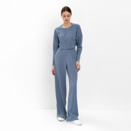 Костюм женский: лонгслив, брюки, MINAKU: Casual Collection, серо-голубой, размер 48