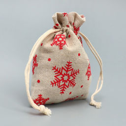 Цена за 5 шт. Мешочек подарочный холща «Новогодние ожидания», снежинки, холща, 10×12 см ± 1.5 см