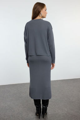 TRENDYOLMILLA Indigo Midi Triko Premium Iplik/Ozel Iplik H?rka-Elbise Tak?m TWOAW25EL00075 фото 10