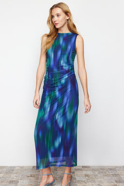 TRENDYOLMILLA Cok Renkli Buzgu/Drape Detayl? Desenli Vucuda Oturan Maxi Esnek Orme Kalem Elbise TWOSS24EL00078 фото 11