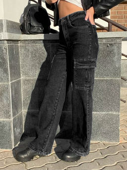 Джинсы трубы карго с карманами