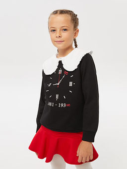 Bisiklet Yaka 10 Kas?m Temal? Uzun Kollu K?z ?ocuk Sweatshirt