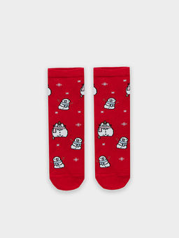 Цена за 5 пар! НОСКИ ДЕТСКИЕ КРАСНЫЕ СО СНЕГОВИКАМИ