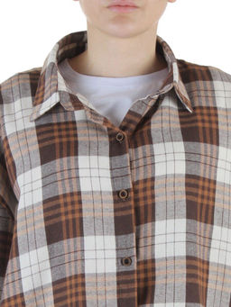 C603 BROWN/BEIGE Рубашка женская оверсайз (95% хлопок, 5% спандекс)