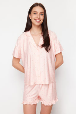 Trendyolmilla Somon Puantiyeli F?rf?r Detayl? Sortlu Orme Pijama Tak?m? THMSS24PT00284  фото 8