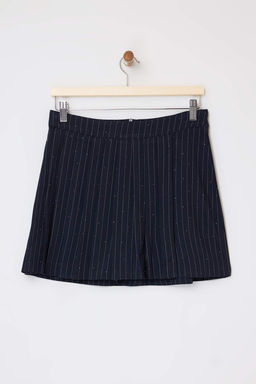 Lacivert Tas Bask? Detayl? Piliseli Poliviskon Sort & Bermuda TWOSS26SR00005