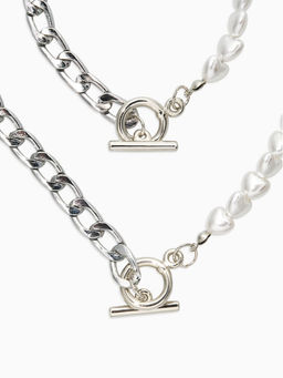 Набор 2 предмета: колье, браслет «Жемчужное сердце с цепочкой», 18 и 42 см, белый в серебре